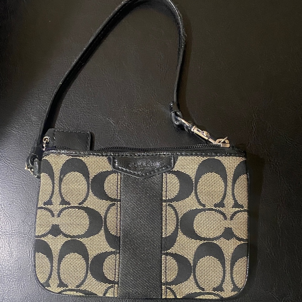 Coach Black and Brown Signature Wristlet